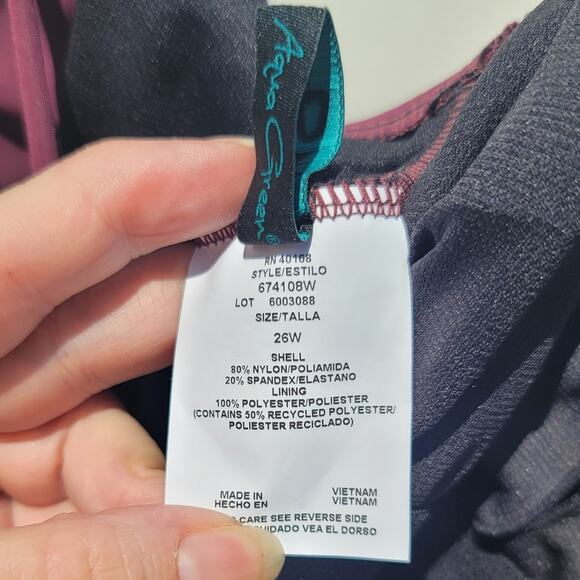 Aqua Green New Currant Red sun blocking lace up one piece swimwear size 26W - Picture 14 of 16